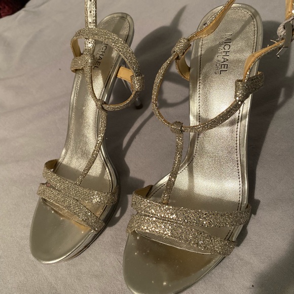 Michael Kors silver sparkle sandal heels - Picture 2 of 6